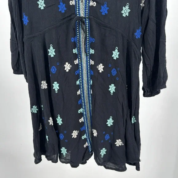 Free People Stargazer Black and Blue Mini Dress embroidered lightweight boho M - Picture 8 of 13